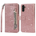 For Samsung Galaxy A34 5G Zipper Pocket Glittery Sequins Drop-proof Phone Cover Wallet Stand Anti-scratch PU Leather Flip Smartphone Case