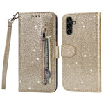 For Samsung Galaxy A34 5G Zipper Pocket Glittery Sequins Drop-proof Phone Cover Wallet Stand Anti-scratch PU Leather Flip Smartphone Case