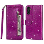 For Samsung Galaxy A34 5G Zipper Pocket Glittery Sequins Drop-proof Phone Cover Wallet Stand Anti-scratch PU Leather Flip Smartphone Case