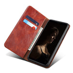 Samsung Galaxy S23 Ultra-stødsikkert mobilcover med voksagtig Crazy Horse-tekstur, stativ, pung, PU-læder, magnetisk selvklæbende folio-flipcover