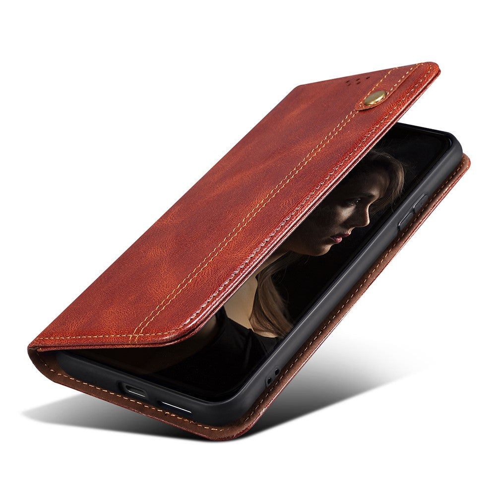 Samsung Galaxy S23 Ultra-stødsikkert mobilcover med voksagtig Crazy Horse-tekstur, stativ, pung, PU-læder, magnetisk selvklæbende folio-flipcover