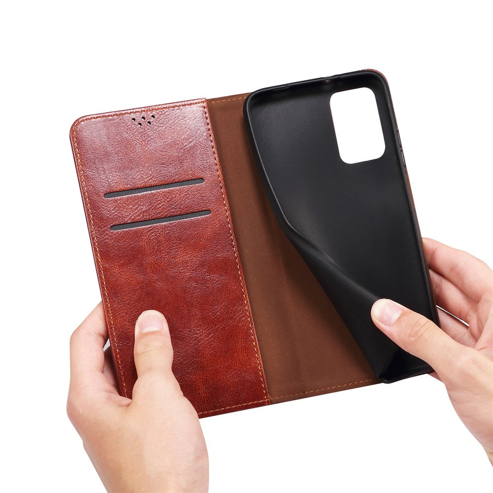 Samsung Galaxy S23 Ultra-stødsikkert mobilcover med voksagtig Crazy Horse-tekstur, stativ, pung, PU-læder, magnetisk selvklæbende folio-flipcover