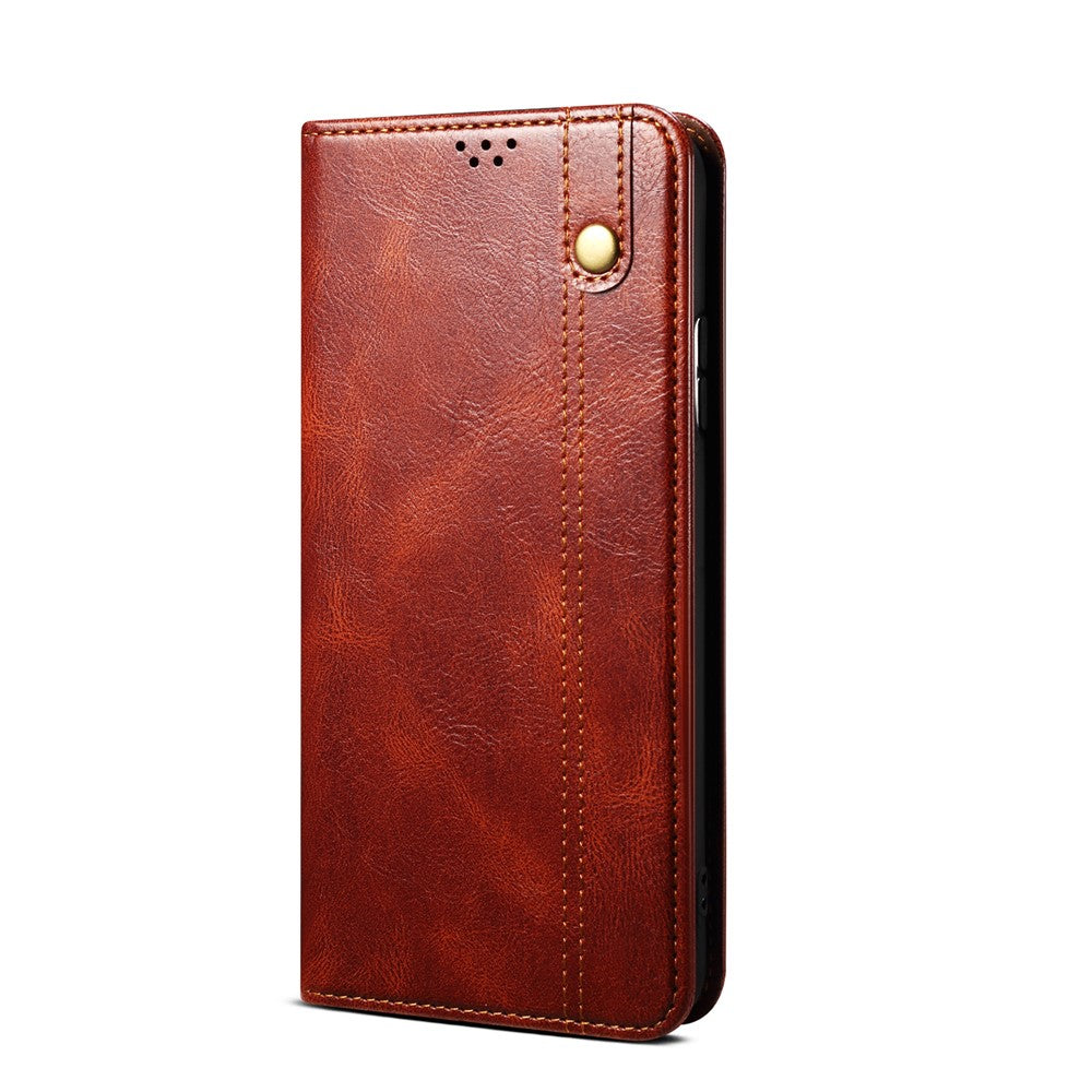 Samsung Galaxy S23 Ultra-stødsikkert mobilcover med voksagtig Crazy Horse-tekstur, stativ, pung, PU-læder, magnetisk selvklæbende folio-flipcover