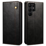 Samsung Galaxy S23 Ultra-stødsikkert mobilcover med voksagtig Crazy Horse-tekstur, stativ, pung, PU-læder, magnetisk selvklæbende folio-flipcover