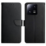 HT02 Genuine Leather Phone Case for Xiaomi 13 5G, Nappa Texture Wallet Stand Magnetic Clasp Cover