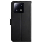 HT02 Genuine Leather Phone Case for Xiaomi 13 5G, Nappa Texture Wallet Stand Magnetic Clasp Cover