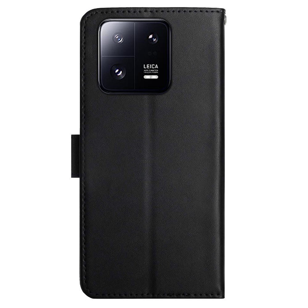 HT02 Genuine Leather Phone Case for Xiaomi 13 5G, Nappa Texture Wallet Stand Magnetic Clasp Cover