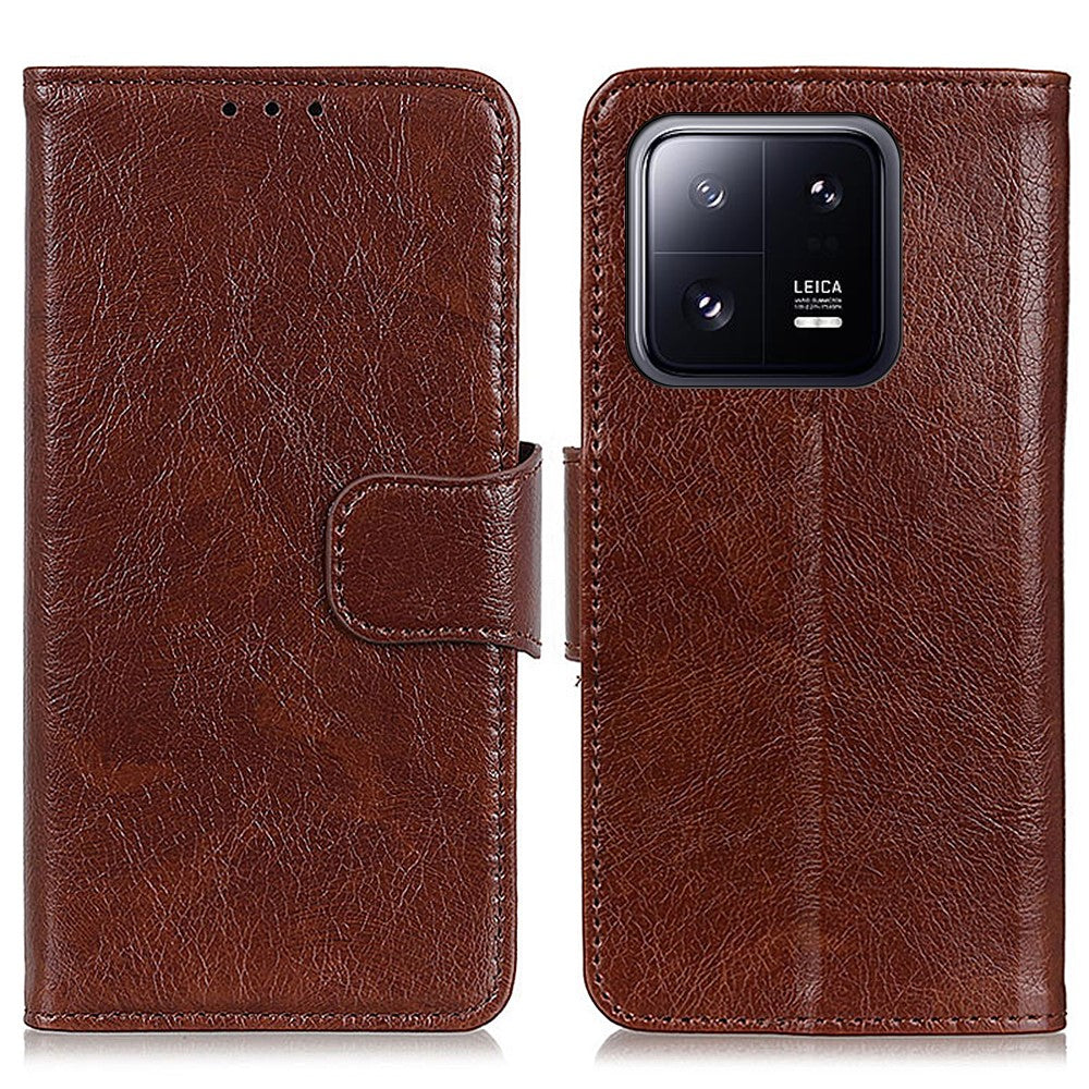 Xiaomi 13 5G Nappa Texture Delat Läderfodral Hopfällbart Stativ Plånbok Magnetiskt Spänne mobilskydd