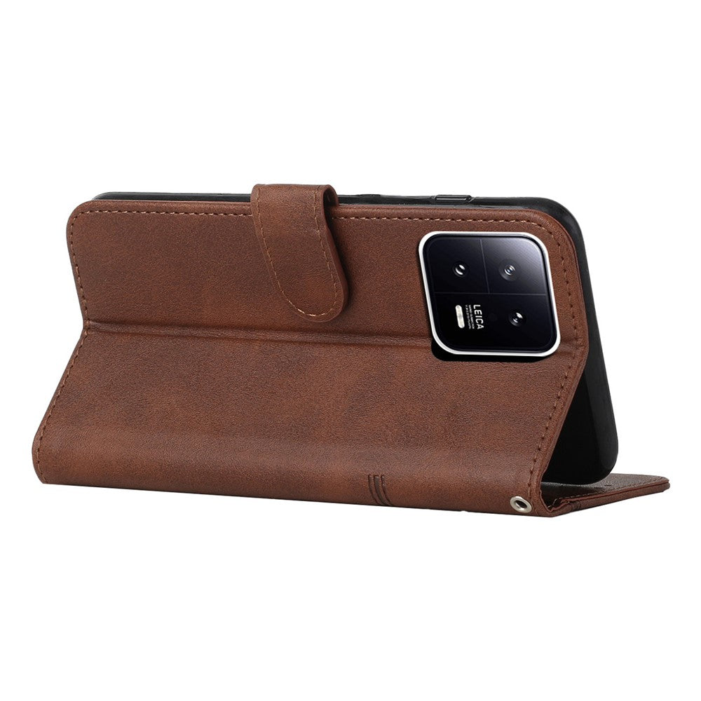 For Xiaomi 13 5G Stitching Line PU Leather Magnetic Clasp Foldable Stand Cover Wallet Imprinted Line Phone Case