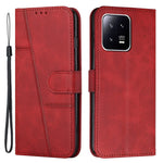 For Xiaomi 13 5G Stitching Line PU Leather Magnetic Clasp Foldable Stand Cover Wallet Imprinted Line Phone Case