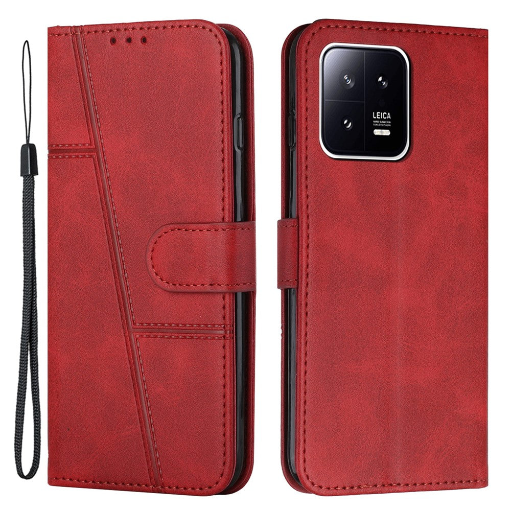 For Xiaomi 13 5G Stitching Line PU Leather Magnetic Clasp Foldable Stand Cover Wallet Imprinted Line Phone Case