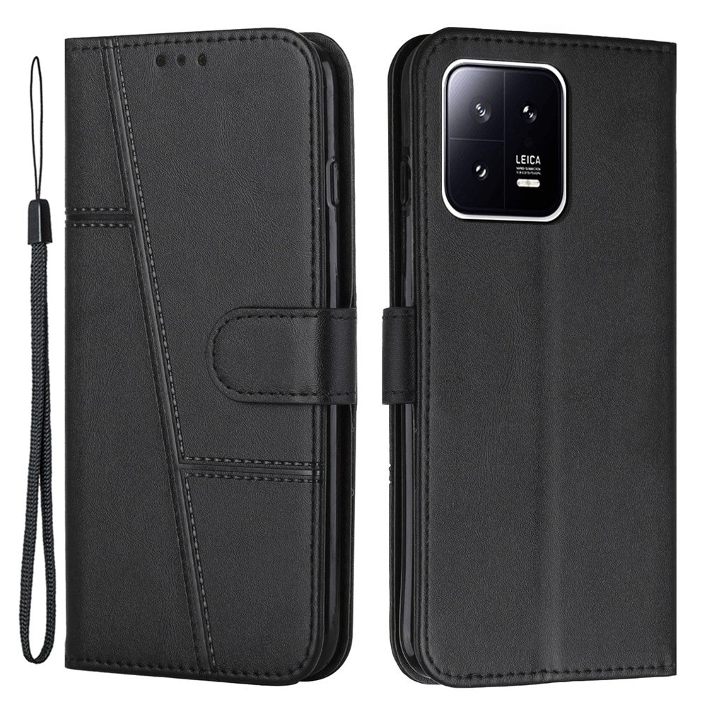 For Xiaomi 13 Pro 5G PU Leather Wallet Phone Case Magnetic Clasp Foldable Stand Imprinted Stitching Line Cover