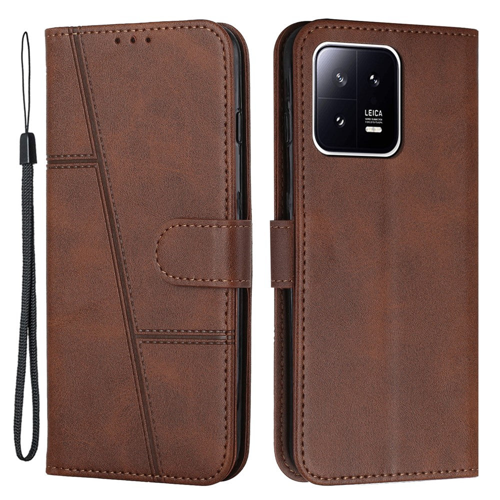 For Xiaomi 13 Pro 5G PU Leather Wallet Phone Case Magnetic Clasp Foldable Stand Imprinted Stitching Line Cover