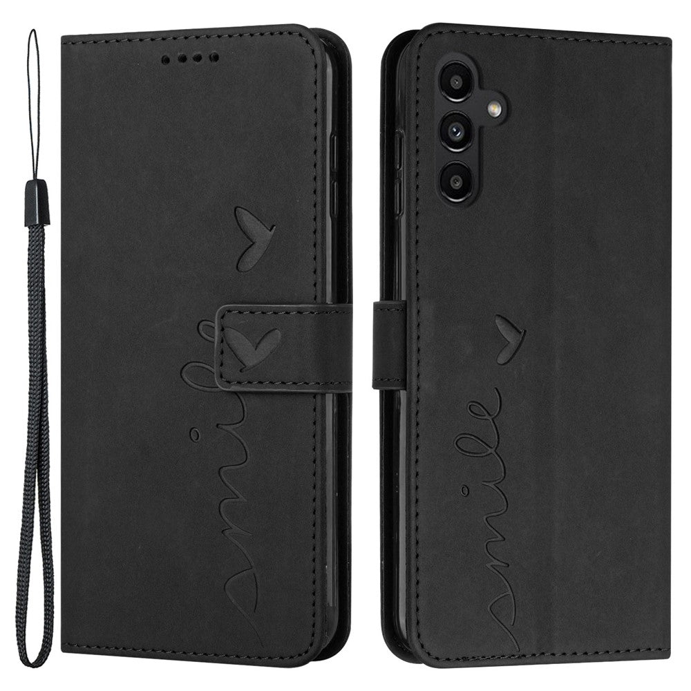 For Samsung Galaxy A54 5G Magnetic Flip Folio PU Leather Wallet Phone Case Imprinted Heart Shape Skin-touch Feeling Stand Cover with Strap