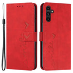 For Samsung Galaxy A54 5G Magnetic Flip Folio PU Leather Wallet Phone Case Imprinted Heart Shape Skin-touch Feeling Stand Cover with Strap
