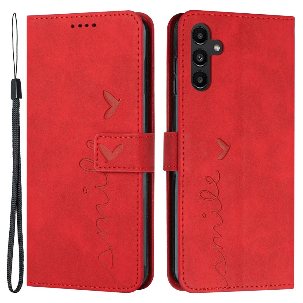 For Samsung Galaxy A54 5G Magnetic Flip Folio PU Leather Wallet Phone Case Imprinted Heart Shape Skin-touch Feeling Stand Cover with Strap