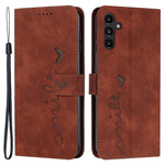 For Samsung Galaxy A54 5G Magnetic Flip Folio PU Leather Wallet Phone Case Imprinted Heart Shape Skin-touch Feeling Stand Cover with Strap