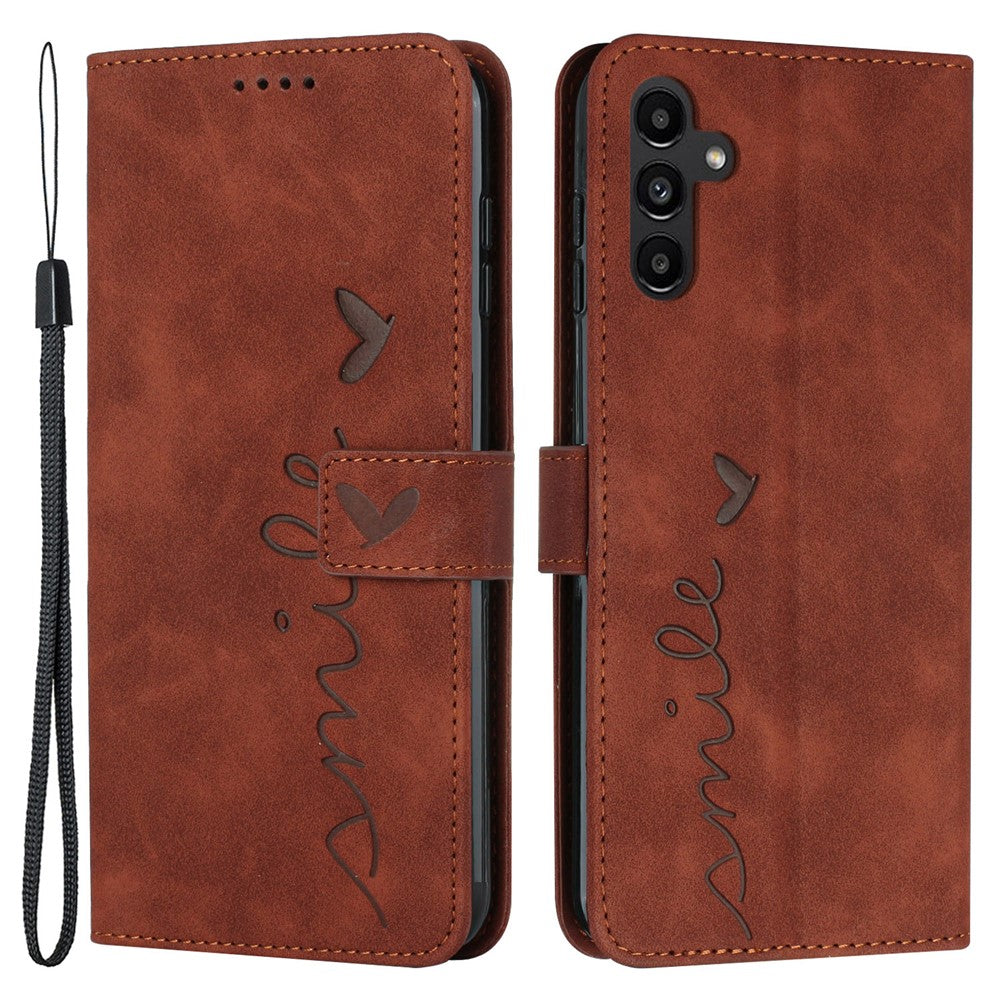 For Samsung Galaxy A54 5G Magnetic Flip Folio PU Leather Wallet Phone Case Imprinted Heart Shape Skin-touch Feeling Stand Cover with Strap