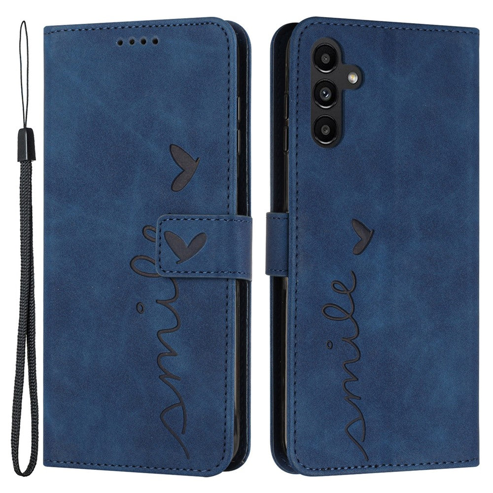 For Samsung Galaxy A54 5G Magnetic Flip Folio PU Leather Wallet Phone Case Imprinted Heart Shape Skin-touch Feeling Stand Cover with Strap