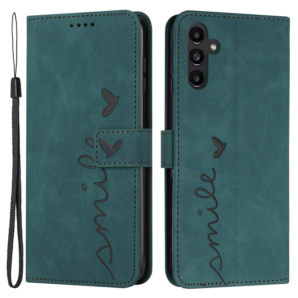 For Samsung Galaxy A54 5G Magnetic Flip Folio PU Leather Wallet Phone Case Imprinted Heart Shape Skin-touch Feeling Stand Cover with Strap