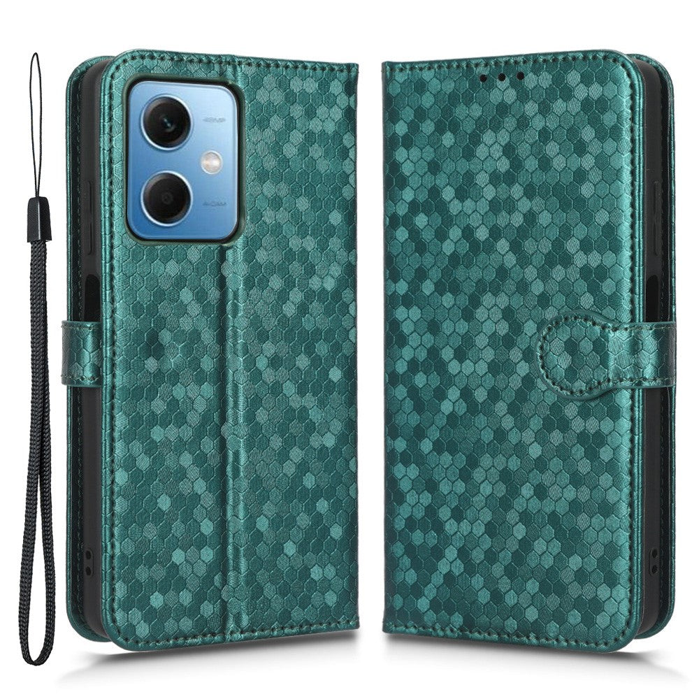 For Xiaomi Redmi Note 12 5G (Global) / (India) / (China) / Poco X5 5G Dot Pattern Imprinted PU Leather Flip Folio Phone Case Wallet Stand Drop-proof Cover with Strap