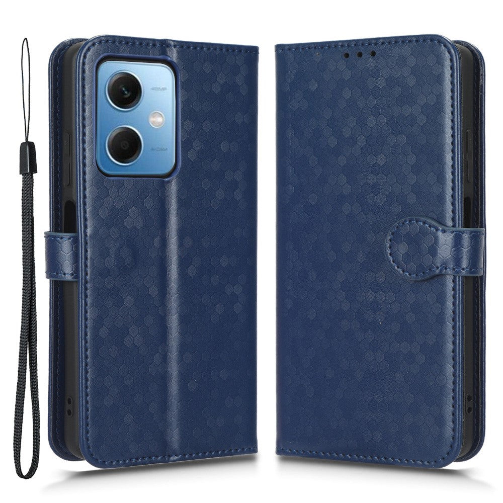 For Xiaomi Redmi Note 12 5G (Global) / (India) / (China) / Poco X5 5G Dot Pattern Imprinted PU Leather Flip Folio Phone Case Wallet Stand Drop-proof Cover with Strap