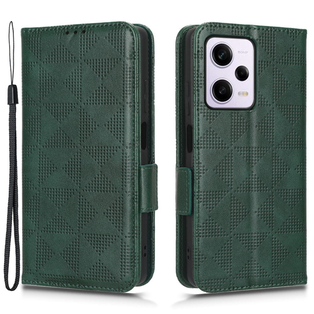 Ridsefast mobilcover til Xiaomi Redmi Note 12 Pro 5G / Note 12 Pro Speed 5G / Poco X5 Pro 5G, stødsikkert PU-læder med trykt trekantsmønster, sammenklappeligt mobilcover, stativ og tegnebog