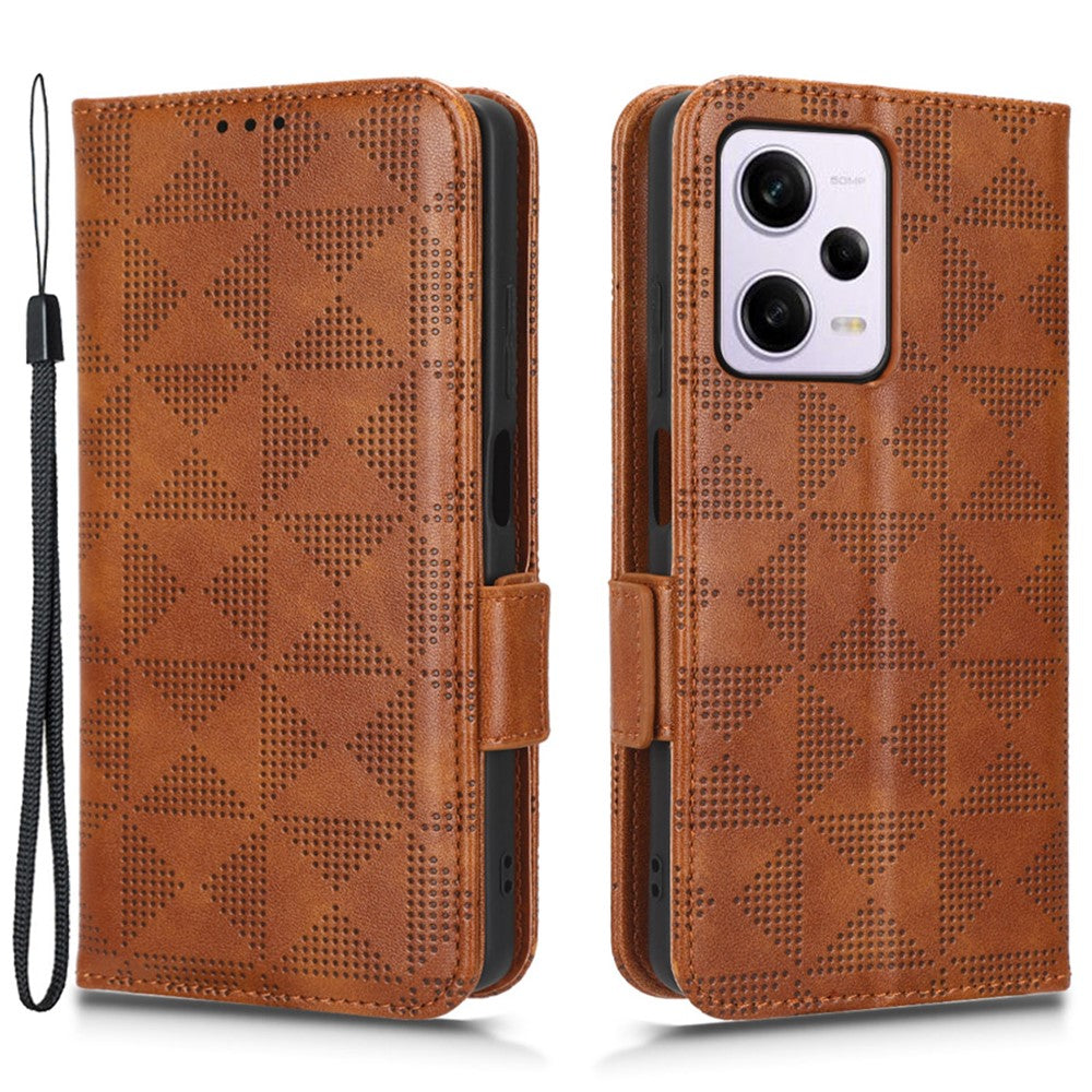 Ridsefast mobilcover til Xiaomi Redmi Note 12 Pro 5G / Note 12 Pro Speed 5G / Poco X5 Pro 5G, stødsikkert PU-læder med trykt trekantsmønster, sammenklappeligt mobilcover, stativ og tegnebog