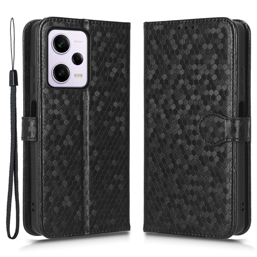 Flip Folio mobilskal För Xiaomi Redmi Note 12 Pro+ 5G, Prickmönster Präglat PU-läder Plånboksfodral Reptåligt Mobilskal Med Rem