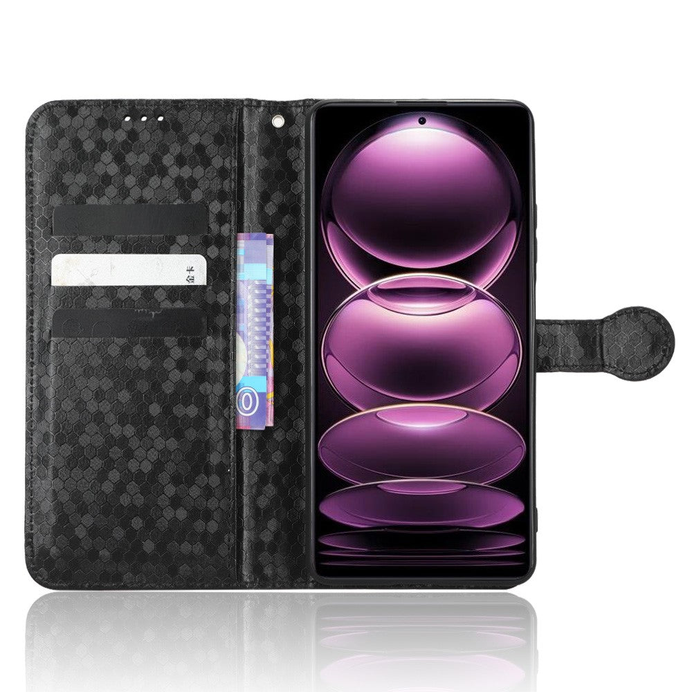 Flip Folio mobilskal För Xiaomi Redmi Note 12 Pro+ 5G, Prickmönster Präglat PU-läder Plånboksfodral Reptåligt Mobilskal Med Rem