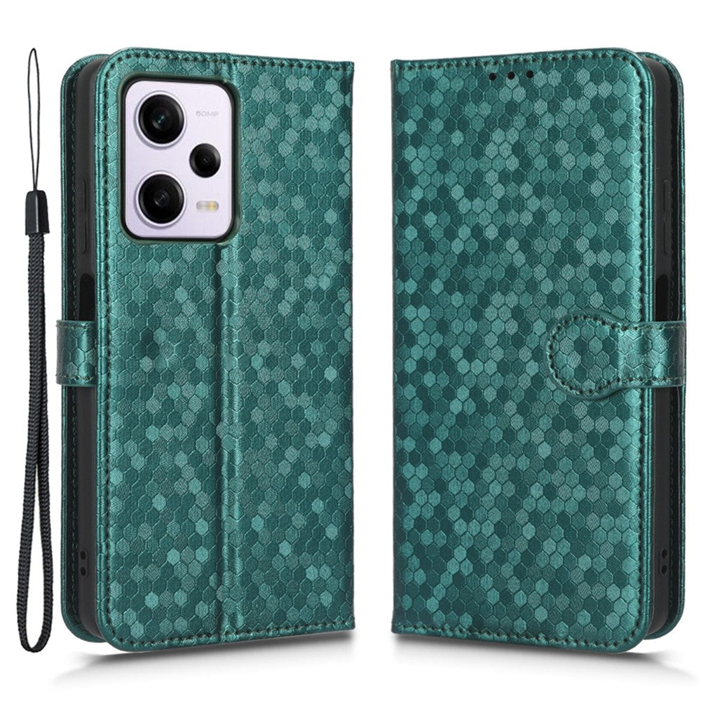 Flip Folio mobilskal För Xiaomi Redmi Note 12 Pro+ 5G, Prickmönster Präglat PU-läder Plånboksfodral Reptåligt Mobilskal Med Rem