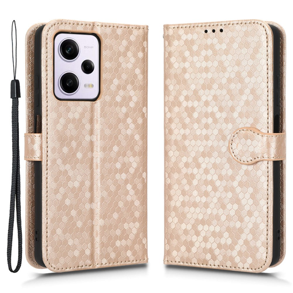Flip Folio mobilskal För Xiaomi Redmi Note 12 Pro+ 5G, Prickmönster Präglat PU-läder Plånboksfodral Reptåligt Mobilskal Med Rem