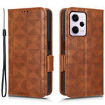 Xiaomi Redmi Note 12 Pro+ 5G Fullt skydd Mobilmobilfodral Stativ Plånbok PU-läder Präglat triangelmönster Flip-fodral