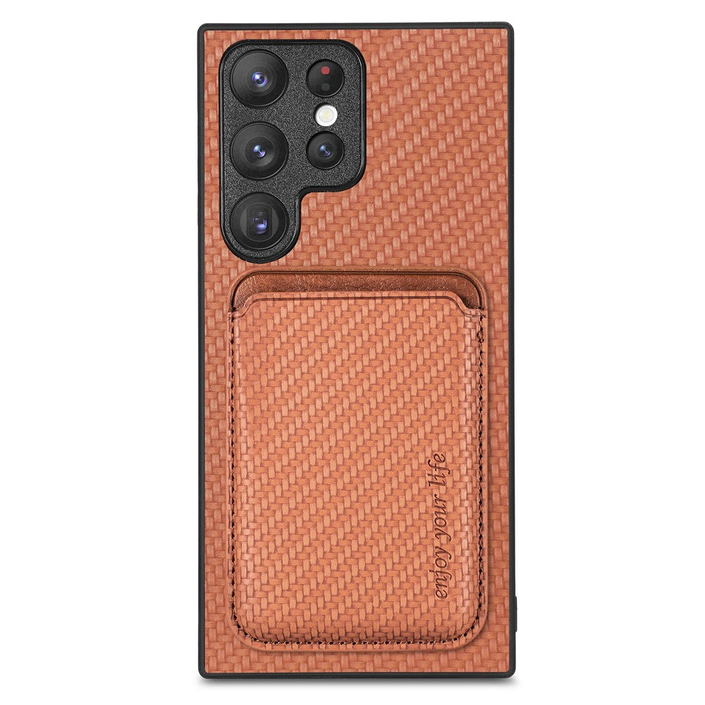 Samsung Galaxy S23 Ultra Kolfibertextur 2-i-1 Avtagbart mobilskal Korthållare PU-läder + TPU + PVC Hybridskal