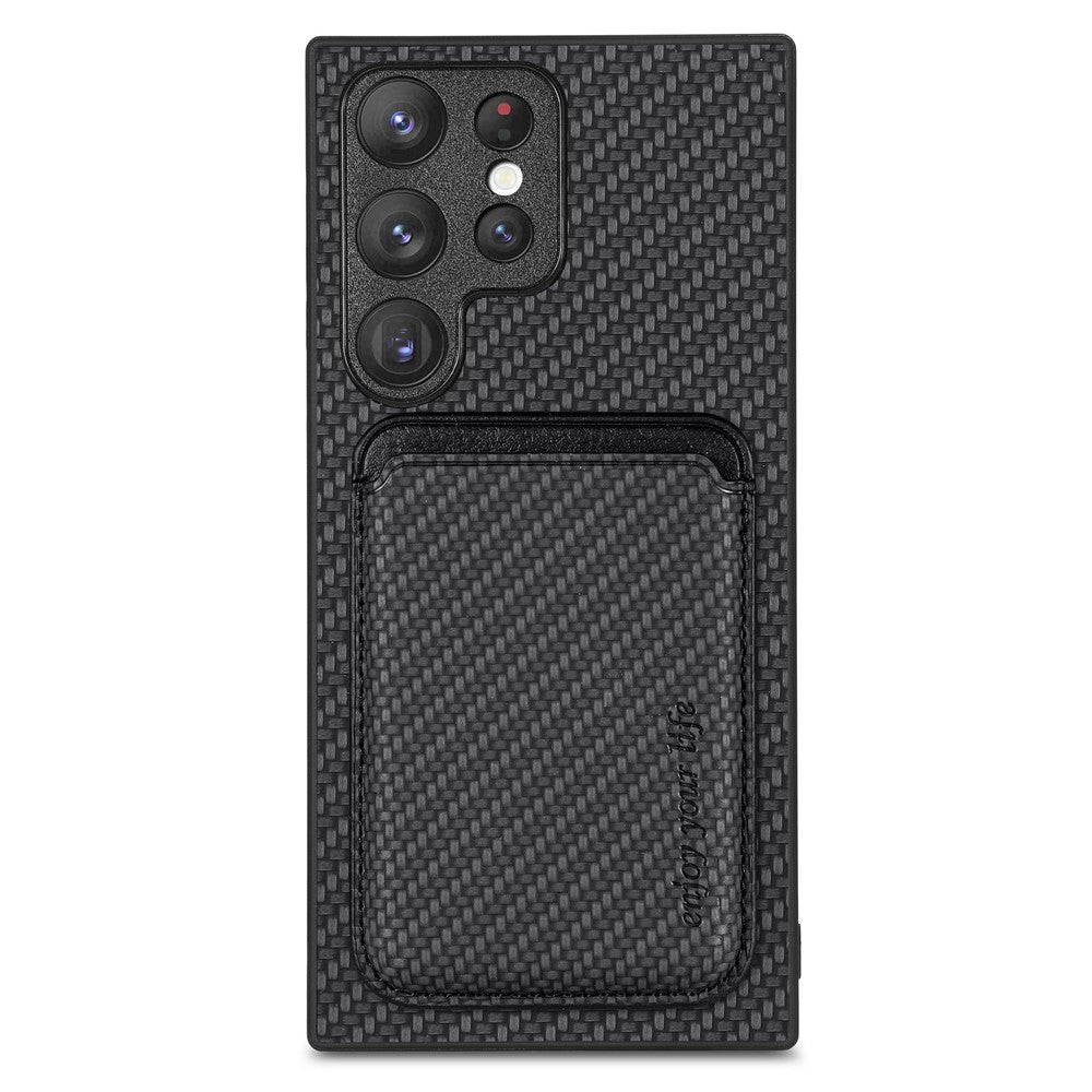 For Samsung Galaxy S23 Ultra Carbon Fiber Texture 2-in-1 Detachable Phone Case Card Holder PU Leather + TPU + PVC Hybrid Cover