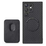 Samsung Galaxy S23 Ultra Kolfibertextur 2-i-1 Avtagbart mobilskal Korthållare PU-läder + TPU + PVC Hybridskal