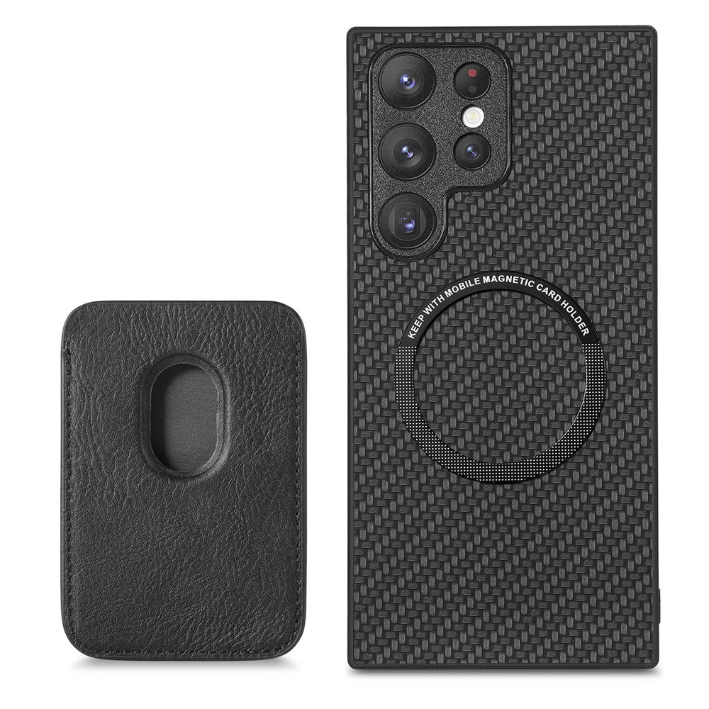 Samsung Galaxy S23 Ultra Kolfibertextur 2-i-1 Avtagbart mobilskal Korthållare PU-läder + TPU + PVC Hybridskal