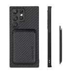 Samsung Galaxy S23 Ultra Kolfibertextur 2-i-1 Avtagbart mobilskal Korthållare PU-läder + TPU + PVC Hybridskal