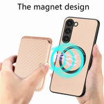 Samsung Galaxy S23, kolfiberstruktur, PU-läder + TPU + PVC-mobilskal med magnetisk, avtagbar korthållare