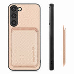 Samsung Galaxy S23, kolfiberstruktur, PU-läder + TPU + PVC-mobilskal med magnetisk, avtagbar korthållare