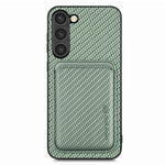 Samsung Galaxy S23, kolfiberstruktur, PU-läder + TPU + PVC-mobilskal med magnetisk, avtagbar korthållare