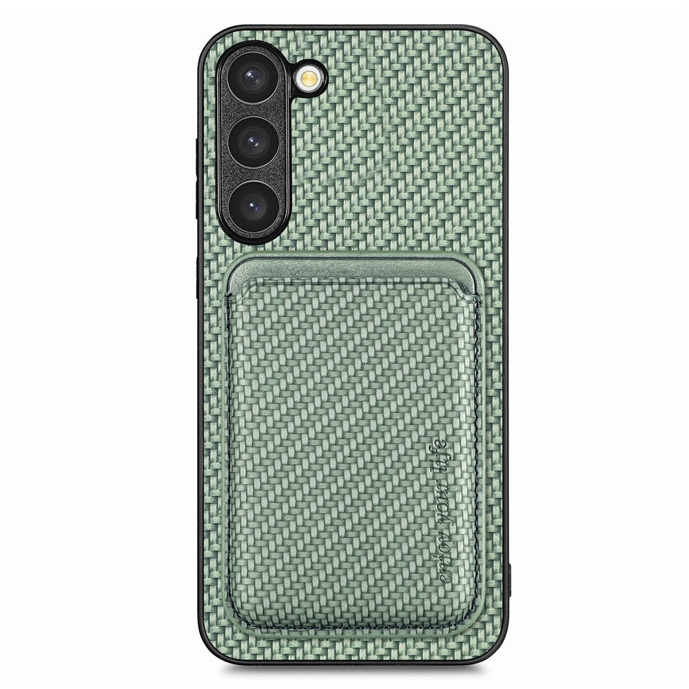 Samsung Galaxy S23, kolfiberstruktur, PU-läder + TPU + PVC-mobilskal med magnetisk, avtagbar korthållare