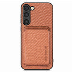 Samsung Galaxy S23, kolfiberstruktur, PU-läder + TPU + PVC-mobilskal med magnetisk, avtagbar korthållare
