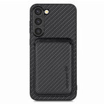 Samsung Galaxy S23, kolfiberstruktur, PU-läder + TPU + PVC-mobilskal med magnetisk, avtagbar korthållare