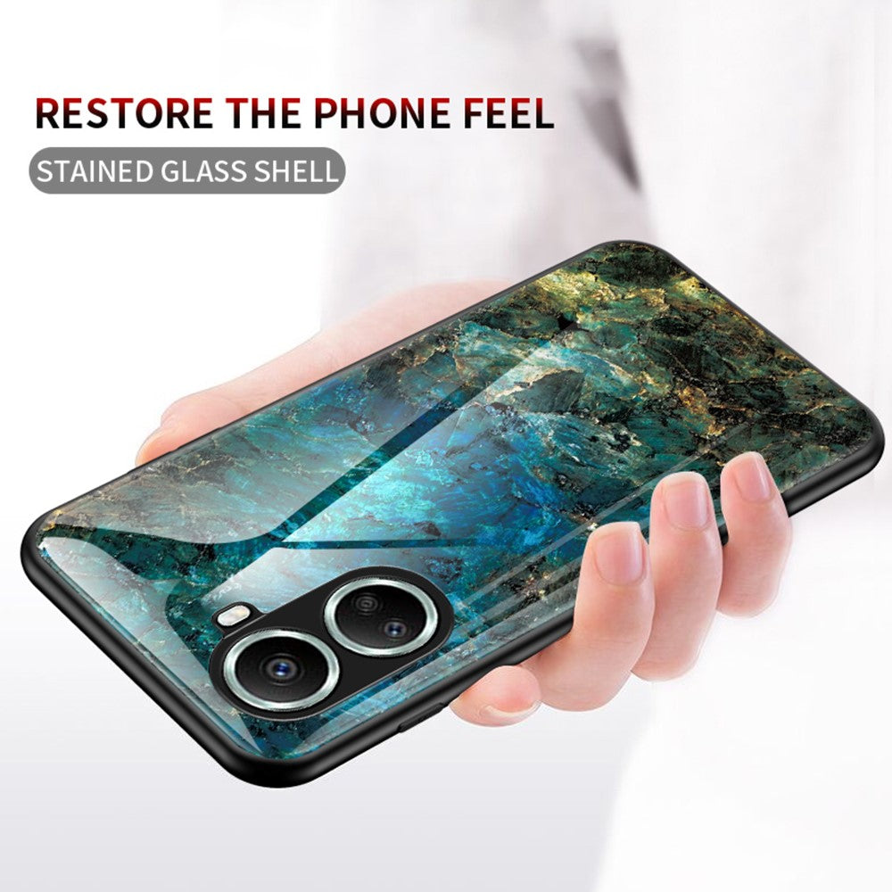 For Huawei nova 10 SE 4G Marble Pattern Printing Tempered Glass + PC + TPU Protective Cover Cell Phone Case