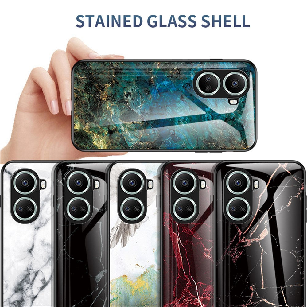For Huawei nova 10 SE 4G Marble Pattern Printing Tempered Glass + PC + TPU Protective Cover Cell Phone Case