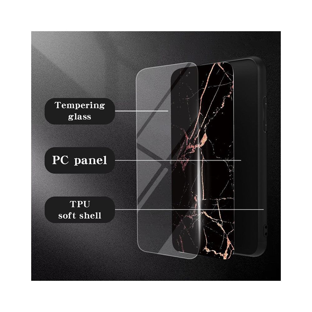 For Samsung Galaxy A54 5G Marble Pattern Printing Tempered Glass + PC + TPU Hybrid Cover Anti-scratch Phone Case