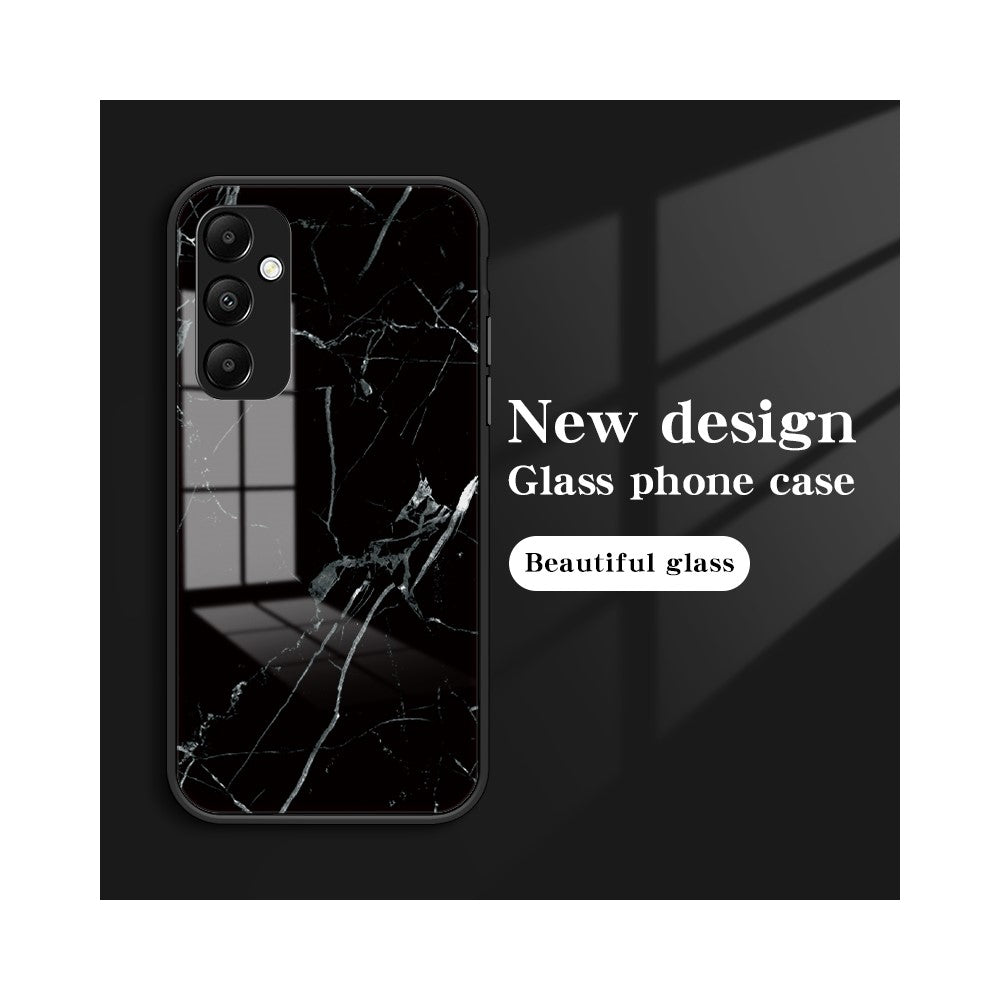 For Samsung Galaxy A54 5G Marble Pattern Printing Tempered Glass + PC + TPU Hybrid Cover Anti-scratch Phone Case