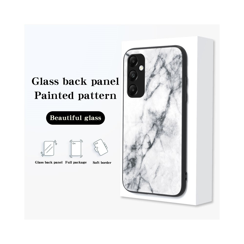 For Samsung Galaxy A54 5G Marble Pattern Printing Tempered Glass + PC + TPU Hybrid Cover Anti-scratch Phone Case
