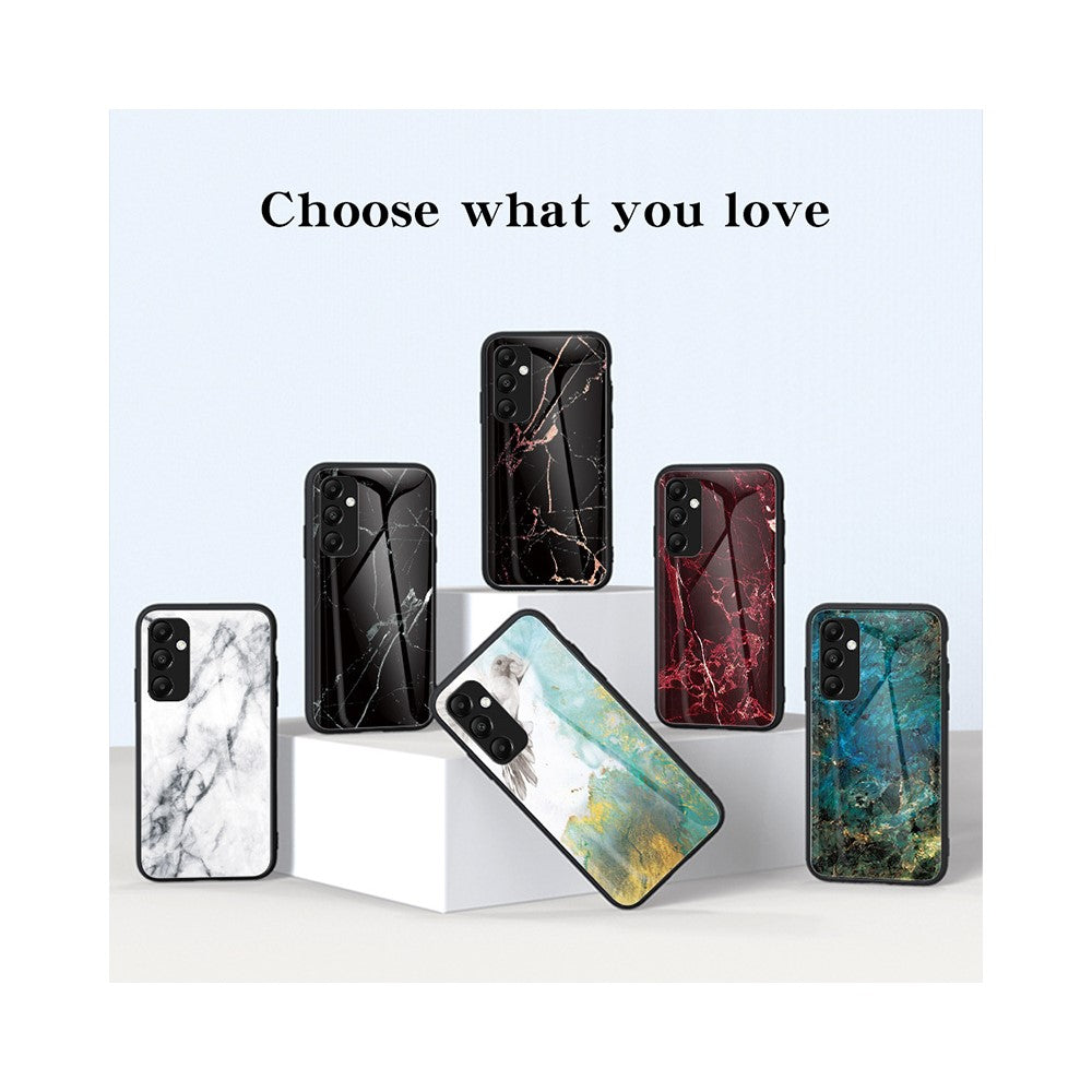 For Samsung Galaxy A54 5G Marble Pattern Printing Tempered Glass + PC + TPU Hybrid Cover Anti-scratch Phone Case